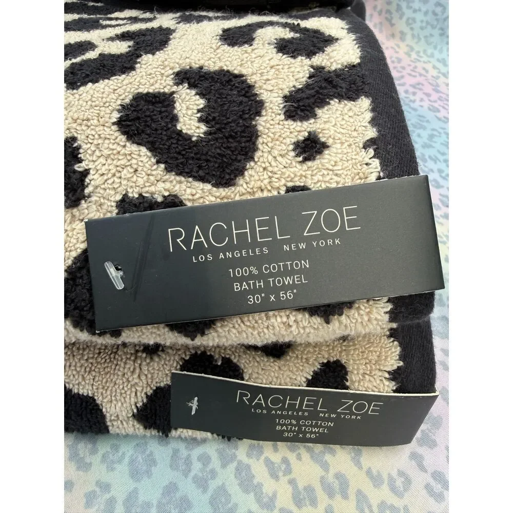 Rachel Zoe Leopard 8-Piece 100% Cotton Towel Set Black Beige NWT